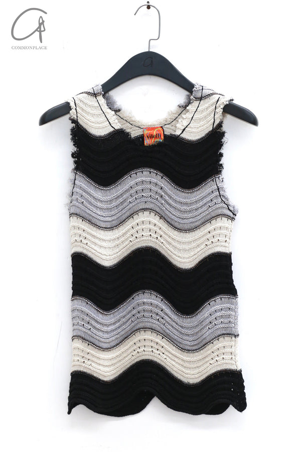 Vitelli 24 spring and summer peacock knitted vest VTL-VIT046-HEIBAI black and white